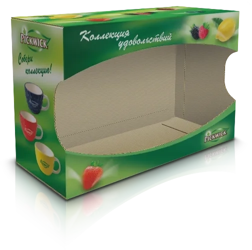Коробка для промо-акций конструкции пачка с открытым окном на заказ – фото Коробка для промо-акций конструкции пачка с открытым окном на заказ – фото